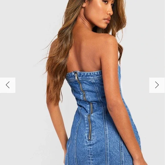 Boohoo | Dresses | Boohoo Denim Bandeau Dress Size 2 | Poshmark